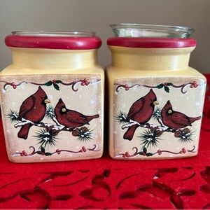 Vintage Christmas Cardinal Votive Candle Holders,
